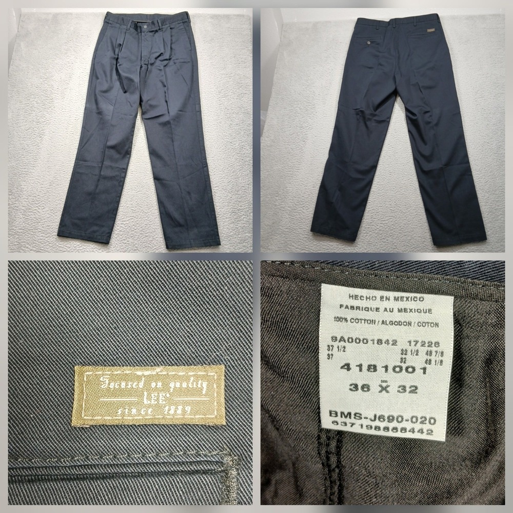 Lee‎ Workwear Pants Men's 36x32 Navy 100% Cotton Pleated Front
